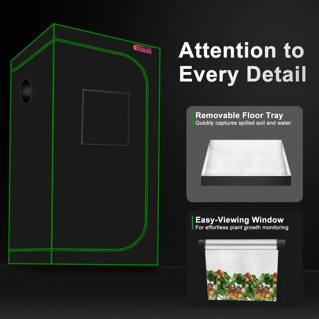 24"x24"x48" Grow Tent, Reflective 600D Mylar, Hydroponic Grow Tent with Observation Window and Floor Tray for Indoor