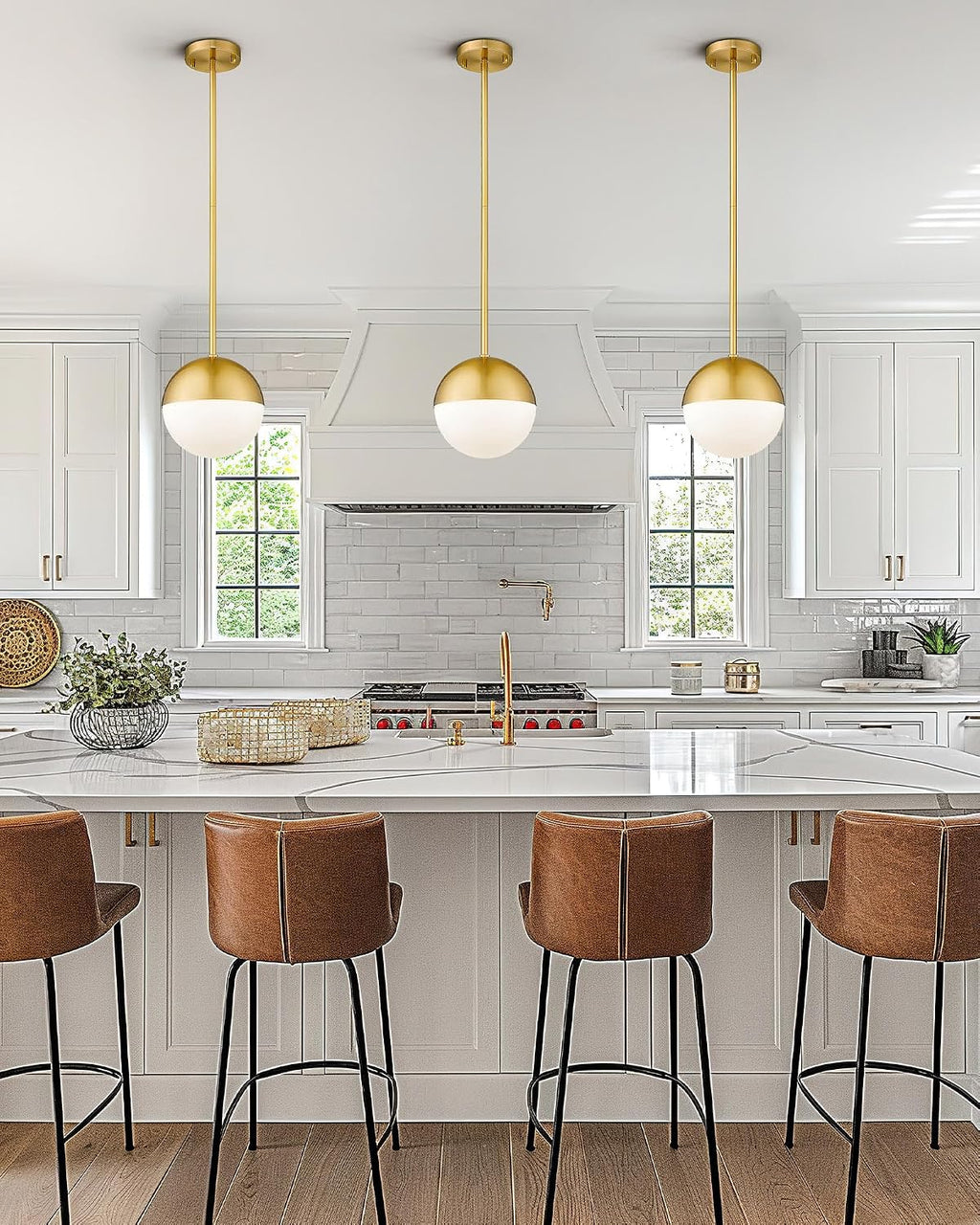 Modern Pendant Lighting Gold Globe Pendant Light Fixture, Mid Century Chandelier One Light Hanging Fixture for Kitchen Island, Adjustable Indoor Lighting for Dinning Room Bedroom, LMS-187