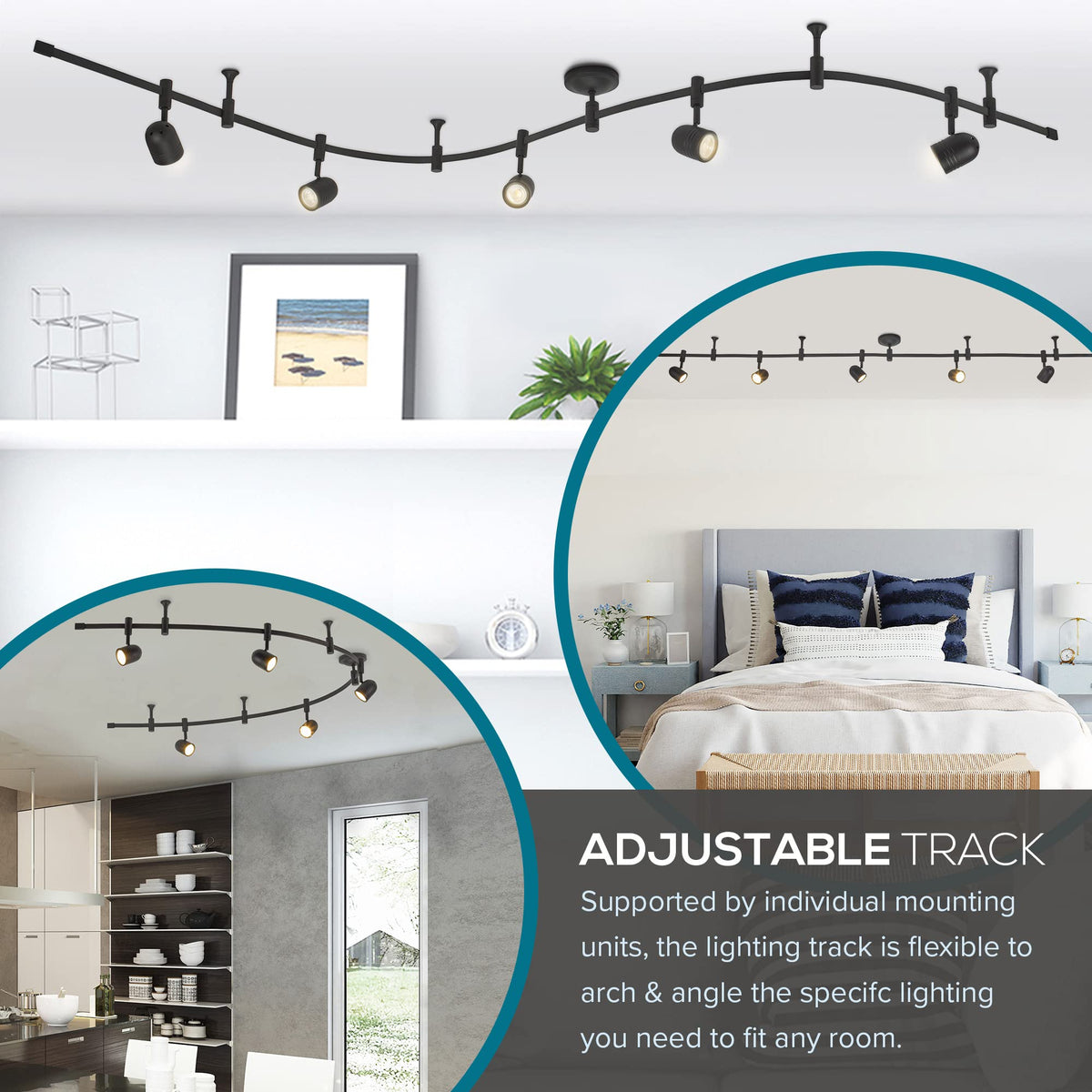 002 Transitional 5-Light Flexible Track Lighting Kit with Metal Shades, LED Bulbs Included, 96", Dark Bronze