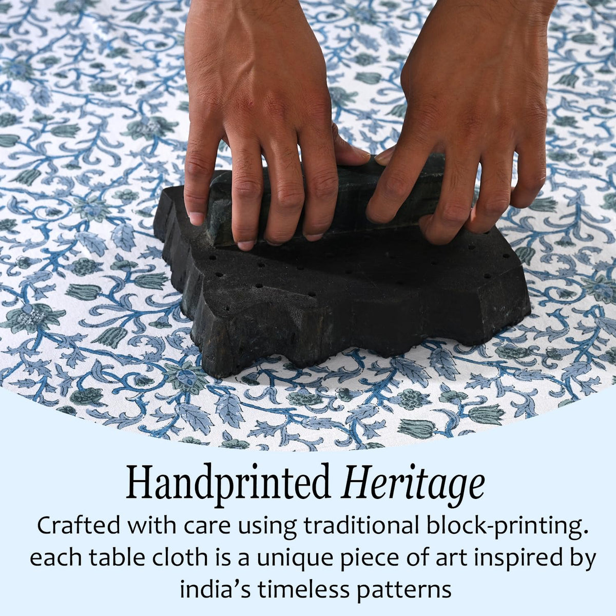 CPC Ocean Vine Tablecloth 100% Cotton 60x60 Inch Indian Block Print Rectangle Table Cover, Table Cloth for Gifting in