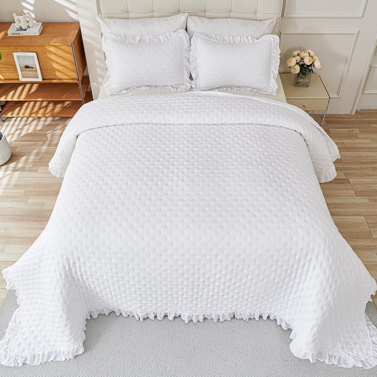 Shabby Chic Bedding, White Ruffle Seersucker Comforter Set
