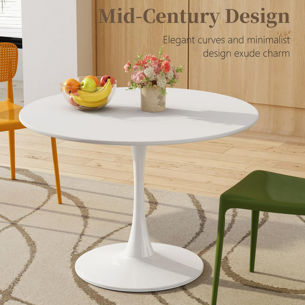 Inspired Saarinen Style 42" Round Tulip Table with Thickened Tabletop & Metal Pedestal