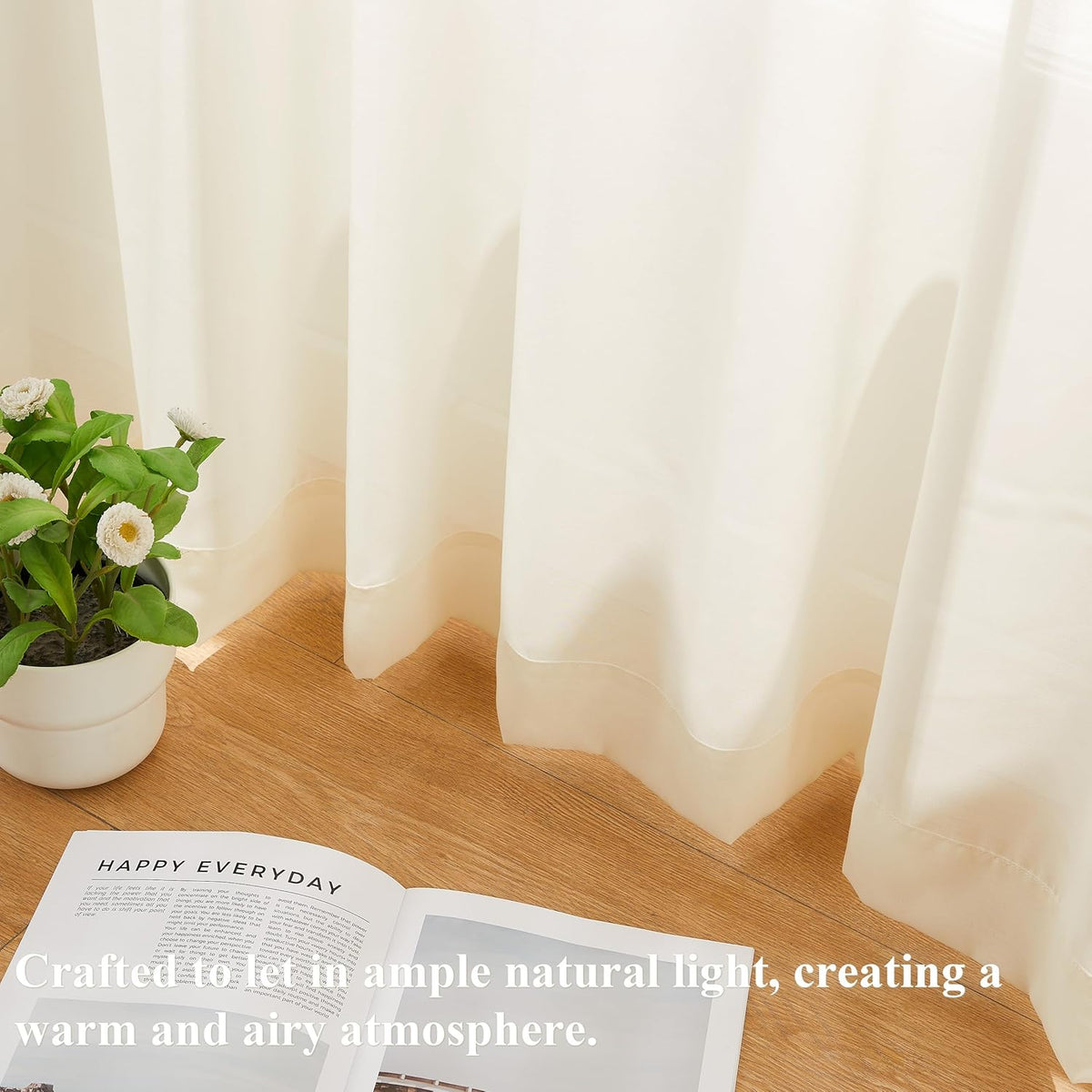 95 Inches Long Egret Ivory Pinch Pleated Sheer Curtains (Set of 2 Panels) for Bedroom Living Room Sliding Patio Door,Farmhouse Textured