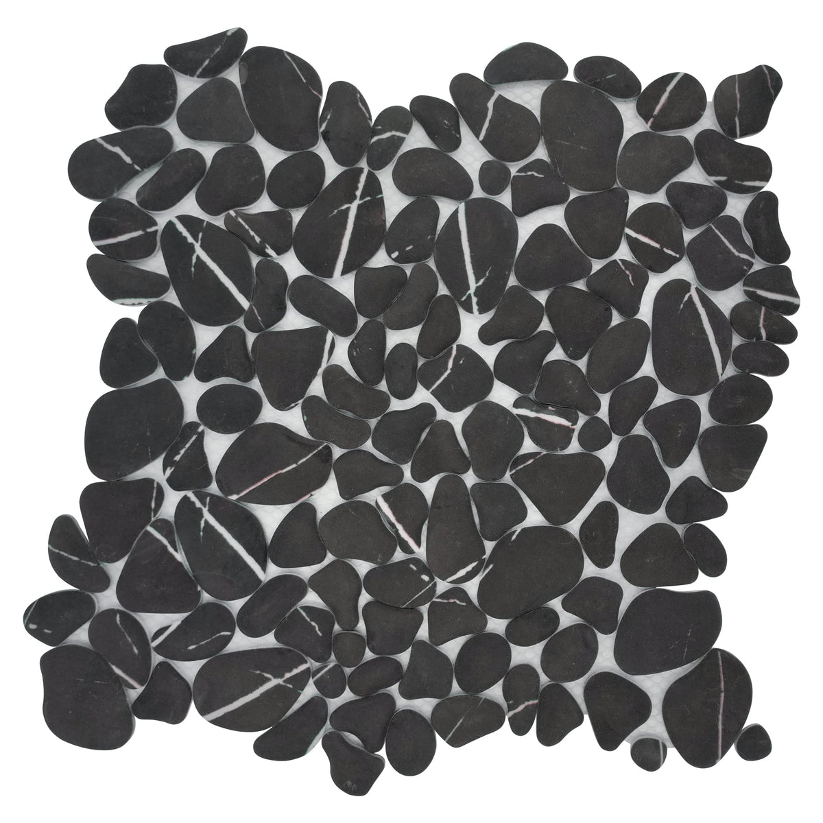 10-Sheet for Shower Floor Border Kitchen Bathroom Backsplash, Black Marquina Recycled Glass Marble Stone Looks Wall