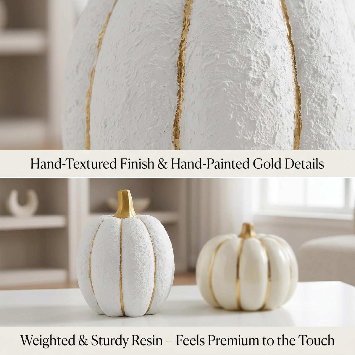 Fall Pumpkin Decor, 2Pcs Resin Pumpkins for Decorating