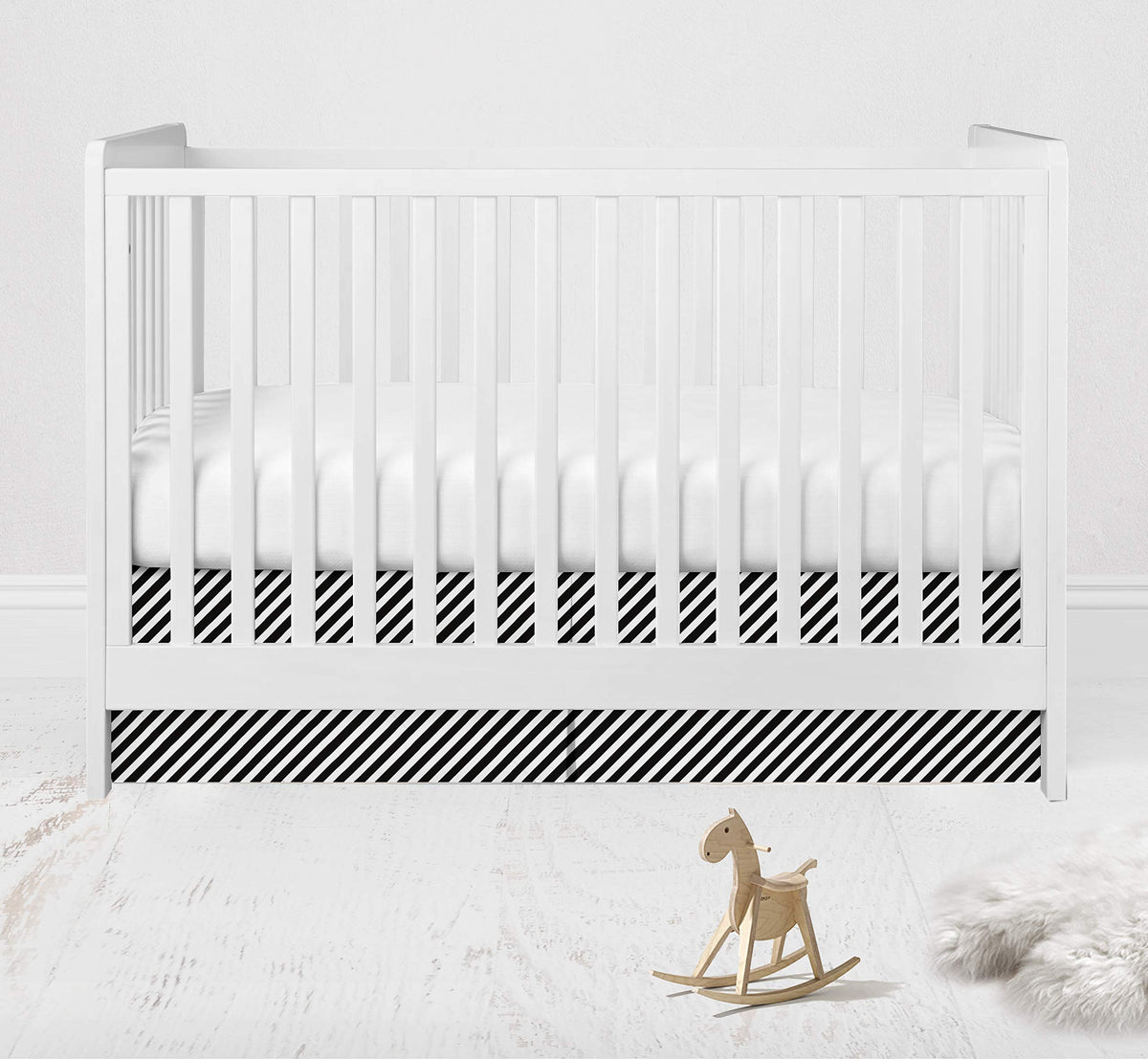 Love 100 Percent Cotton Percale Crib/Toddler Bed Skirt (Warp Stripes, Black)