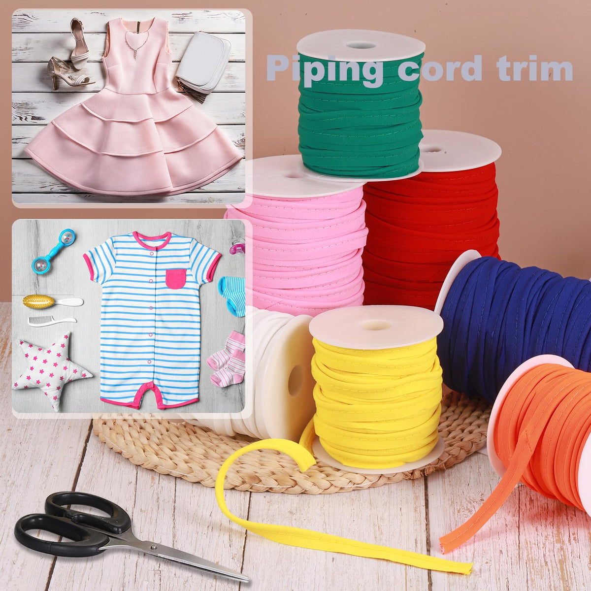 Piping Cord Trim 50 Yards 1/2 Inch Piping Tape for Sewing DIY Crafting Fabric Edge Trim Fuchsia