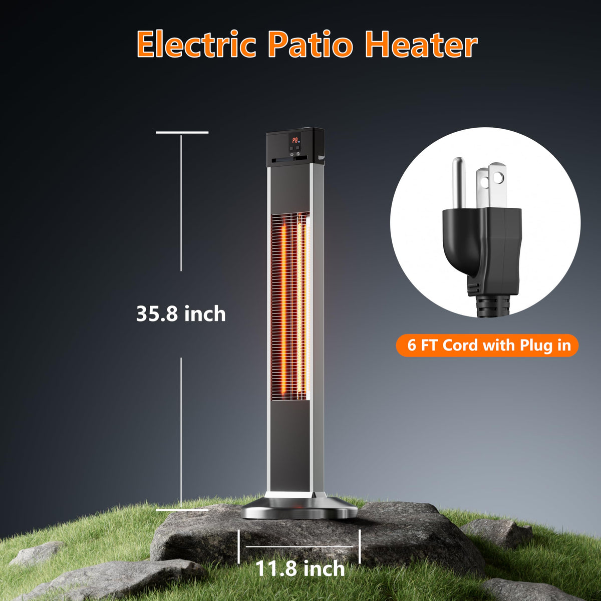Patio Heater, Outdoor Backyard Garden Porch Infrared Deck Electric heater, Portable Carbon Fiber Freestand with
