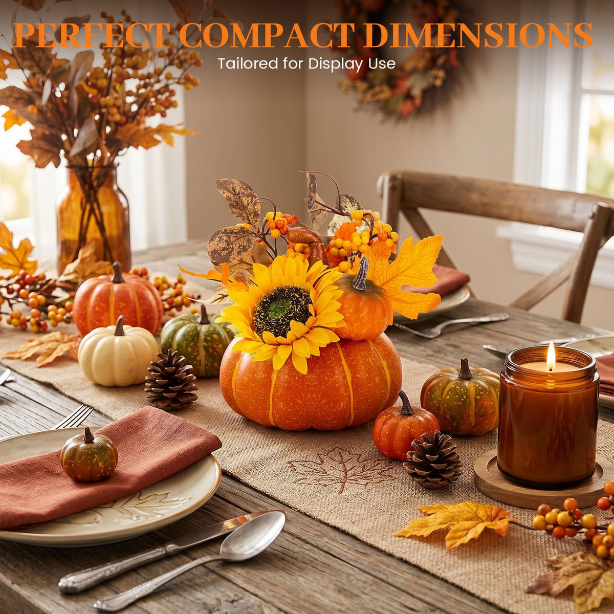 Pumpkin Decor, Fall Centerpieces for Tables, Artificial Pumpkins