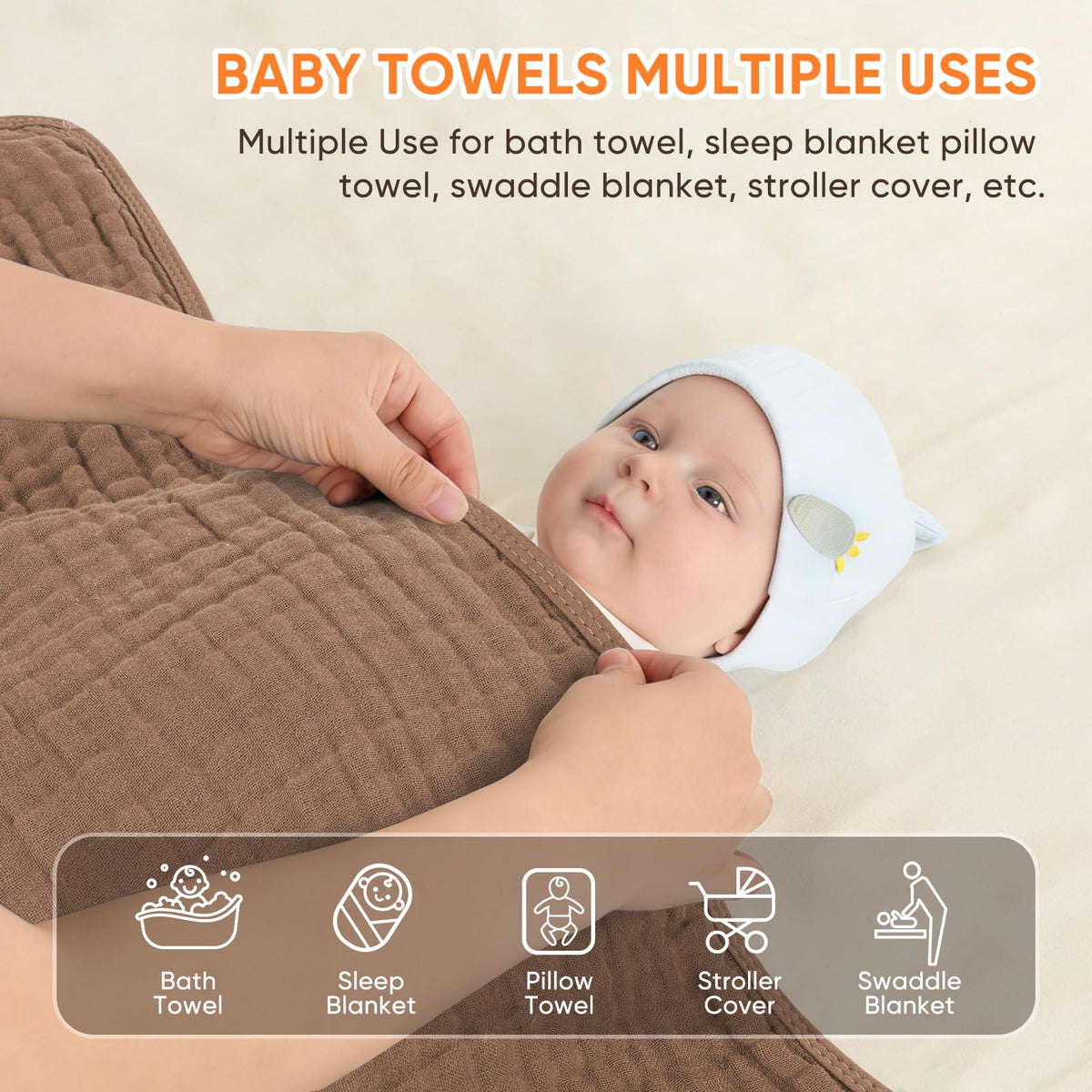 Muslin Hooded Baby Towels 100% Cotton,Super Soft Muslin Baby Bath Towel - 32 x 32 Inches, Suitable for Newborn and