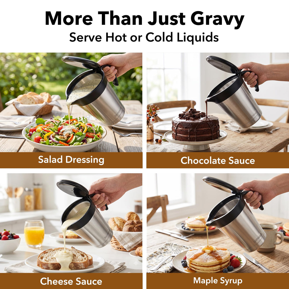 32oz Stainless Steel Gravy Boat Sauce Jug with Hinged Lid