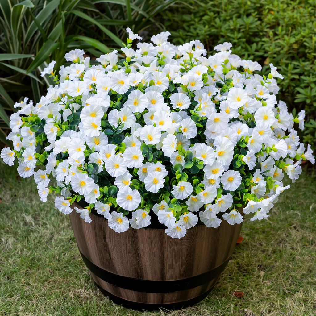 Artificial Faux Flowers for Outdoor 16 Bundles Fake Morning Glory, White