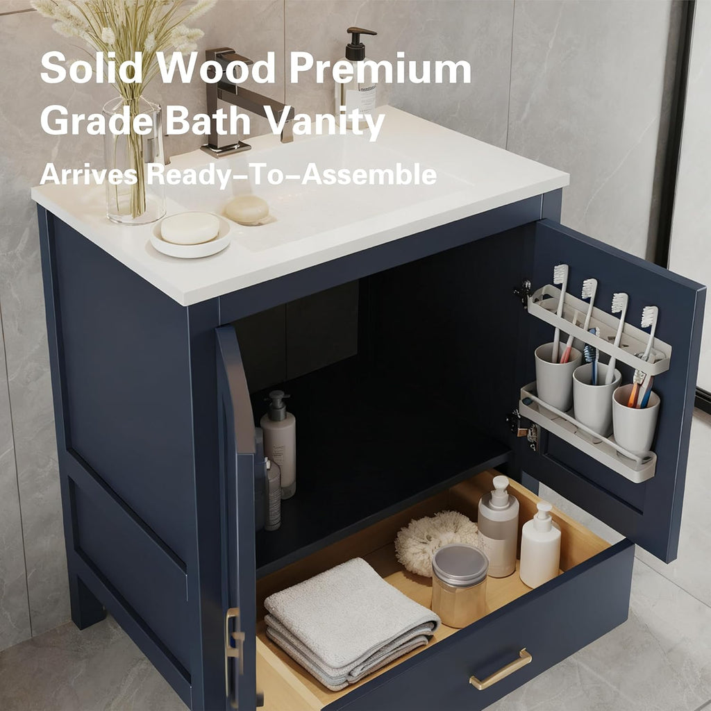 30 Inch Blue Freestanding Bathroom Vanity Sink Base Cabinet Without Top with Bottom Drawer / Handler -- 30-inch-blue-freestanding-bathroom-vanity-sink-base-cabinet-bottom-drawer