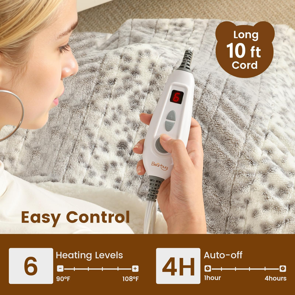 Electric Heated Throw Blanket 50" x 60", Reversible Faux Fur & Sherpa, 6 Heating Levels & 4H Auto Off, Over-Heat