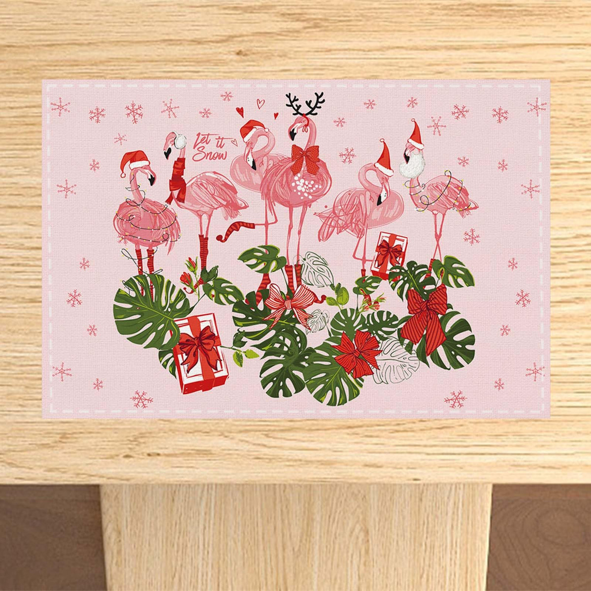 Pink Hawaiian Christmas Placemats Set of 4, Xmas Decorations