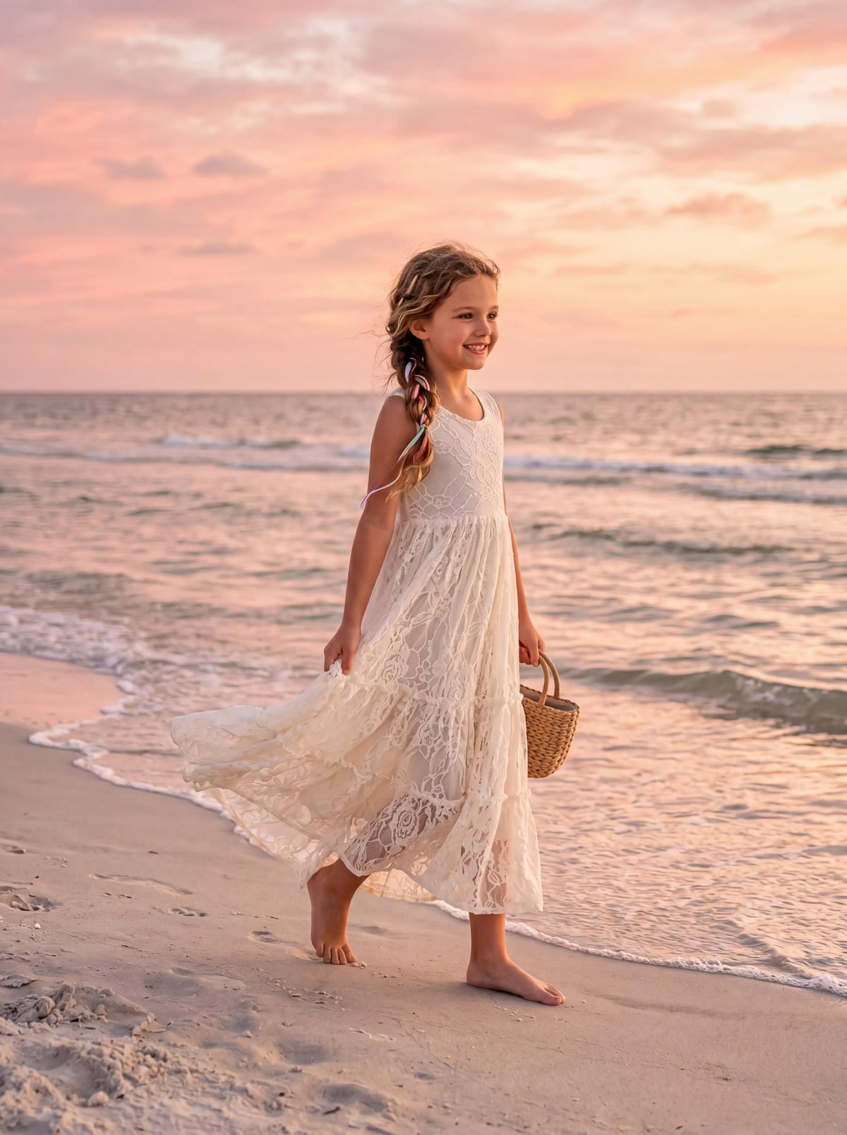 Flower Girl Dress Boho Toddler Dresses Sleeveless Ivory