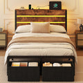 Bed Frame with Charging Station & LED Lights, Vintage Brown