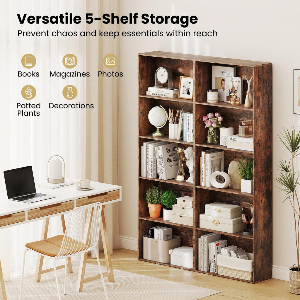 5-Tier Bookshelf, Freestanding Bookcase with 5 Open Shelf, Modern Display Shelf, Storage Organizer Bedroom Home
