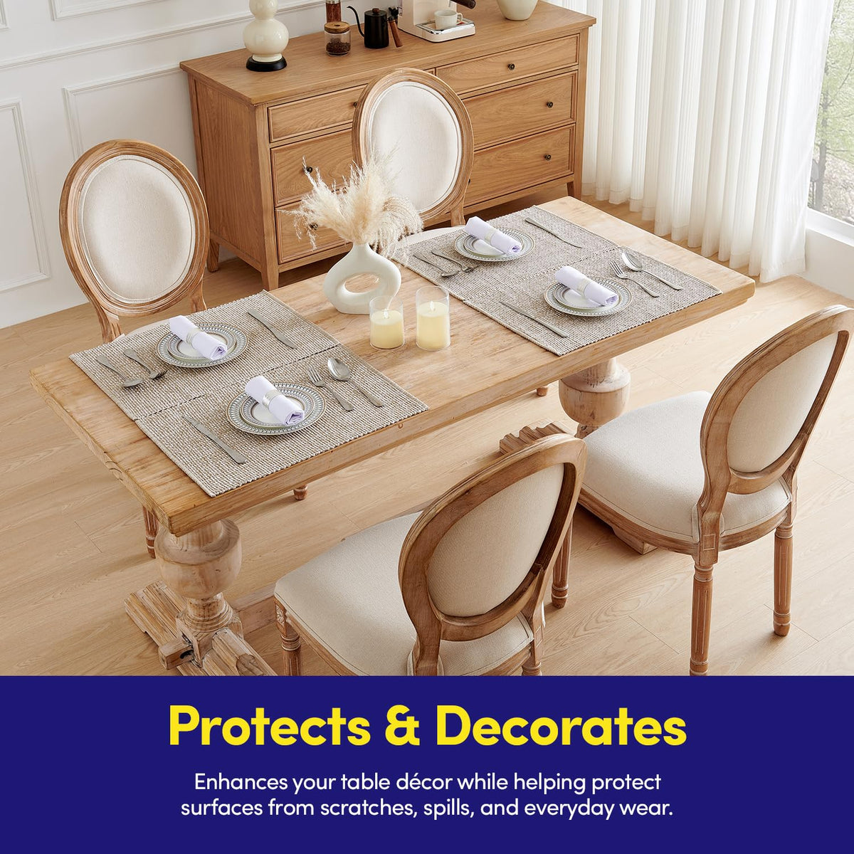 100% Cotton Placemats Rectangle Two Tone Woven Fabric 13" x 19" Soft Durable Table Mat Set, Set of 6, Taupe