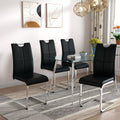 Modern Dining Chairs Set of 4 PU Faux Leather High Back Upholstered Chairs with Silver Metal Legs Dining Room, Black