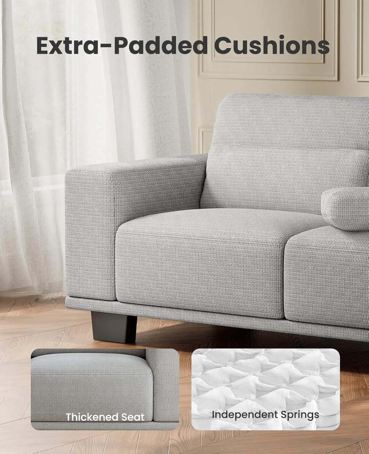 89" Sofa, 3 Seater Couch Sofa for Living Room, Modern Sofa with Deep Seats & Wide Armrests