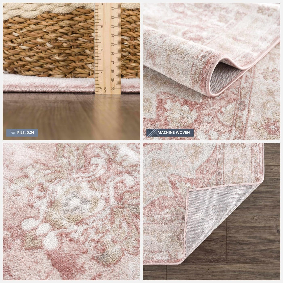 Pink Oriental Traditional Cream 7ft Runner Rug Plum Beige Floral Medallion Kandos Hallway Kitchen Corridor Stairway