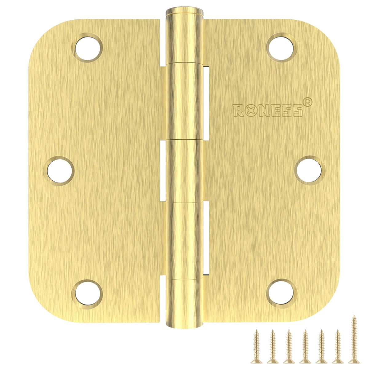 24 Pack Brushed Gold Door Hinges 3.5 Inch, 5/8" Radius Rounded, Standard Residential for Doors, Sturdy Hinges