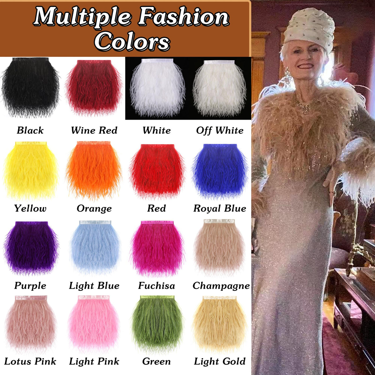 Black Ostrich Feather Trim, 4-5 Inch 2 Yards