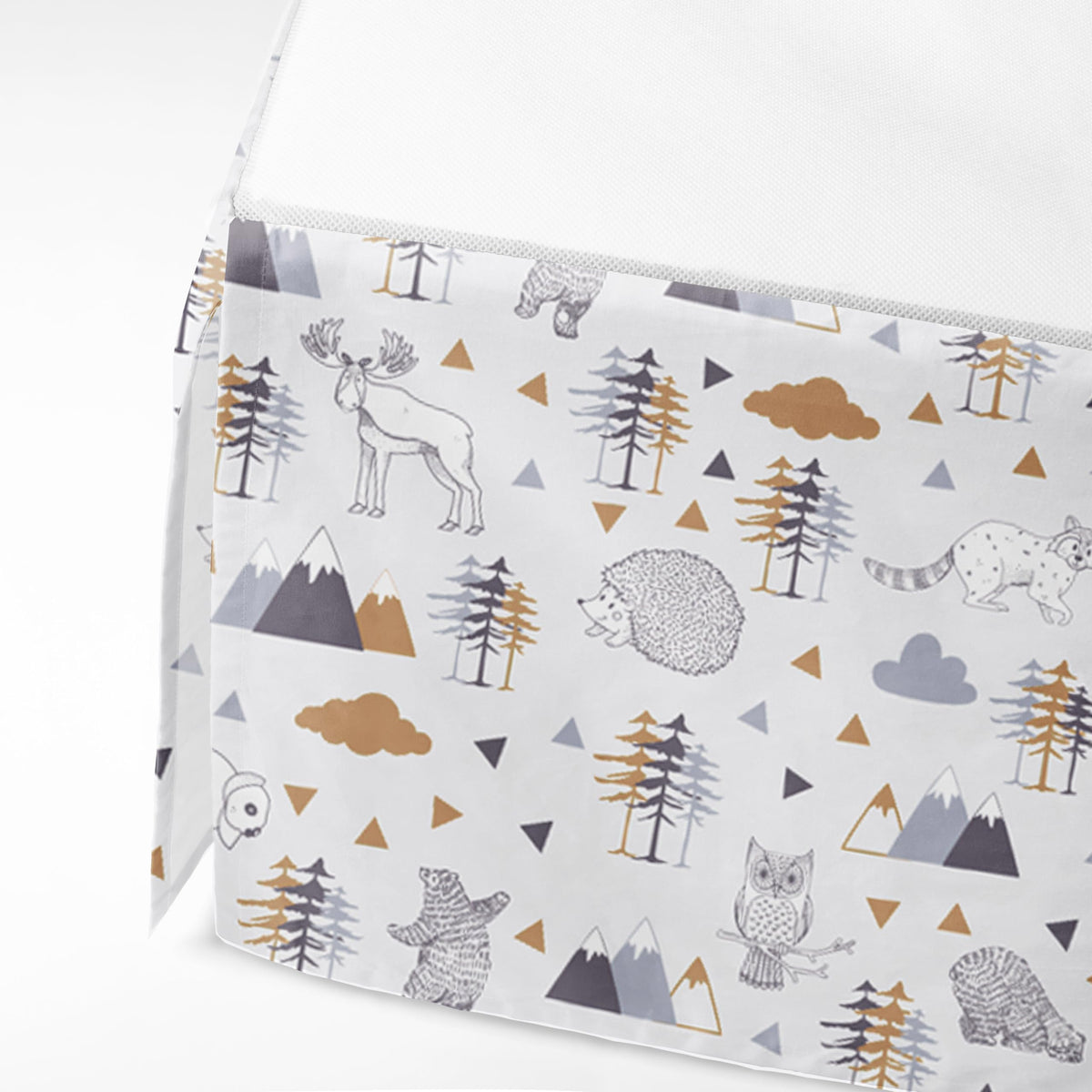 Woodlands Grey/Beige Neutral Cotton Crib/Toddler Neutral Cotton Crib Skirt Dust Ruffle, Beige/Grey