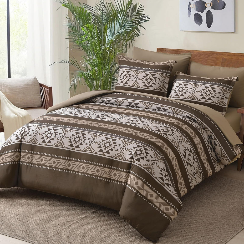 Brown Comforter Set, 7 Pieces Boho Western Bedding Set