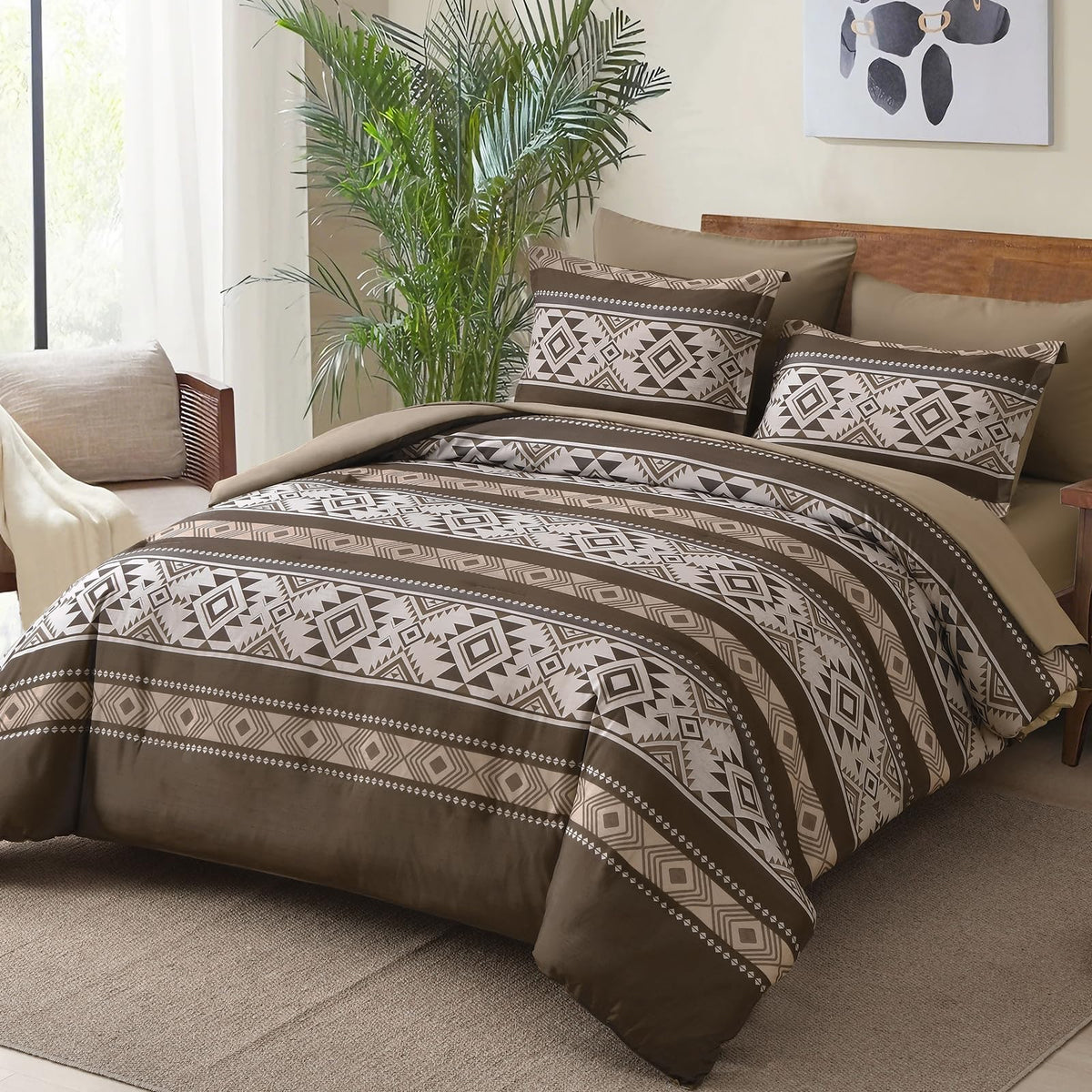 Brown Comforter Set, 7 Pieces Boho Western Bedding Set