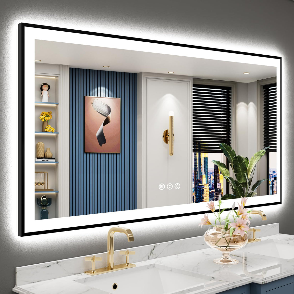 60x30 Black LED Bathroom Mirror, Backlit & Front Lit Lighted Mirror