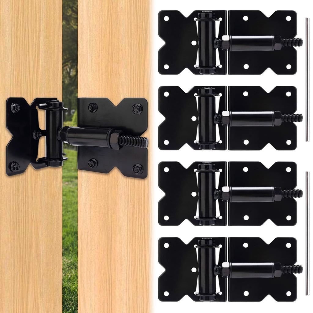 Heavy Duty Self Closing Gate Hinges for Wooden Fences Gates, 90 Degree Adjustable Gate Door Hinges Hardware Kit for