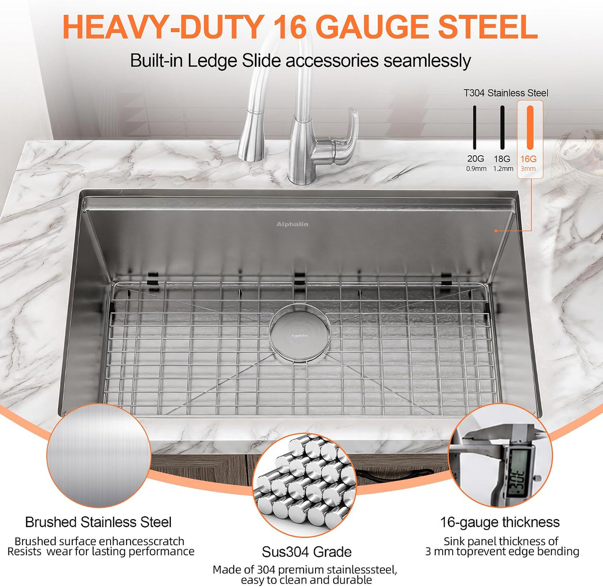 32 Inch Undermount Single Bowl Kitchen Sink,16 Gauge 304 Stainless | Steel Deep 10 Inch Basin, R10 Easy-Clean