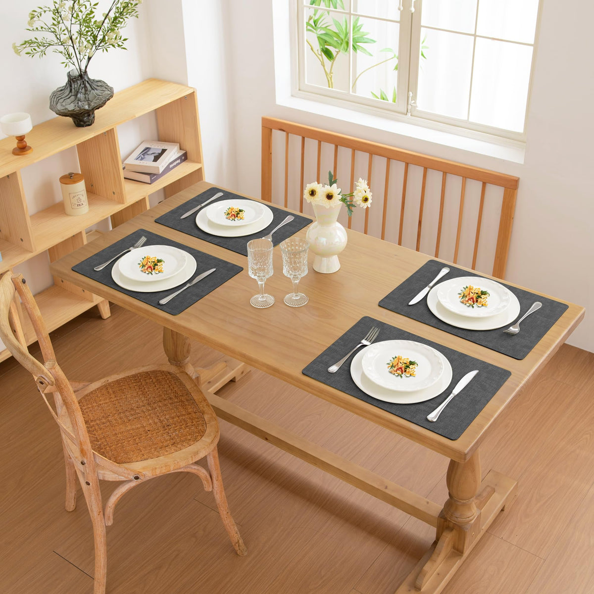 Faux Leather PU Placemats Set of 4 (Dark Grey,11.8" x 17")