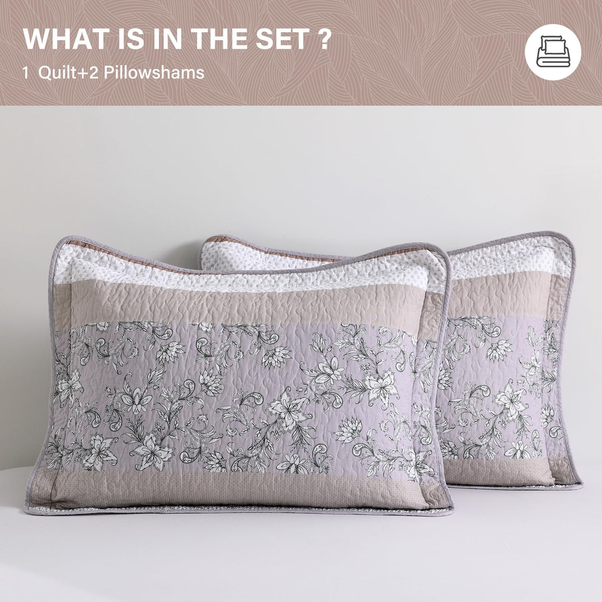 Quilt Set, 100% Cotton, Comforter Set, Farmhouse Botanical Quilted Bedspreads, Bedding Set