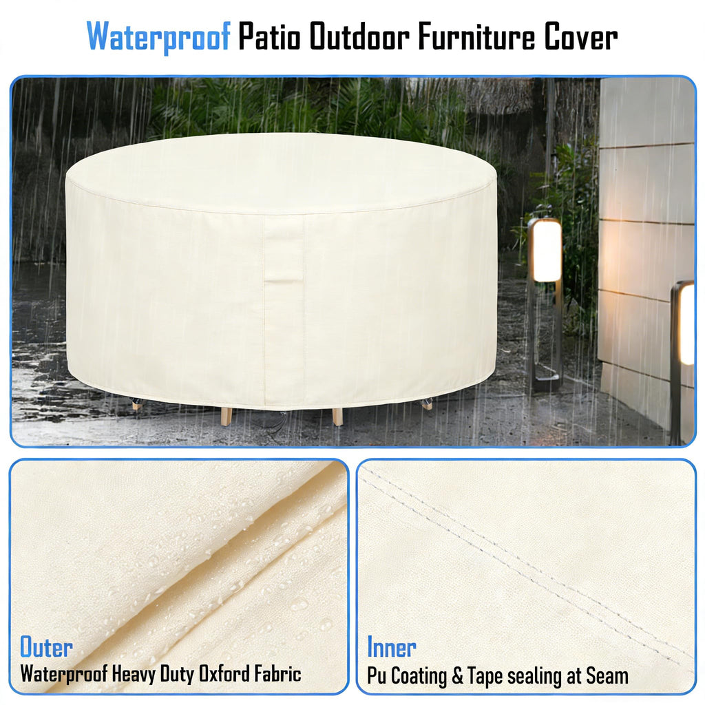 Round Patio Furniture Covers Waterproof, 84"Dia x 44"H, Beige