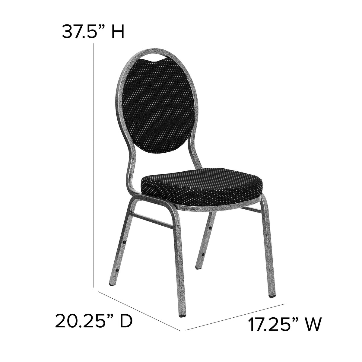 4 Pack HERCULES Series Teardrop Back Stacking Banquet Chair in Black Patterned Fabric - Silver Vein Frame