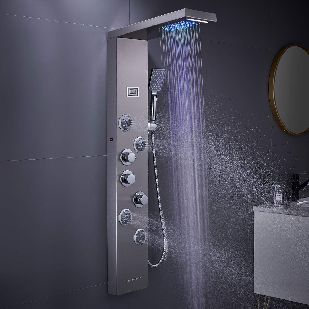 5-in-1 LED Shower Panel Tower System Stainless Steel Brushed Nickel