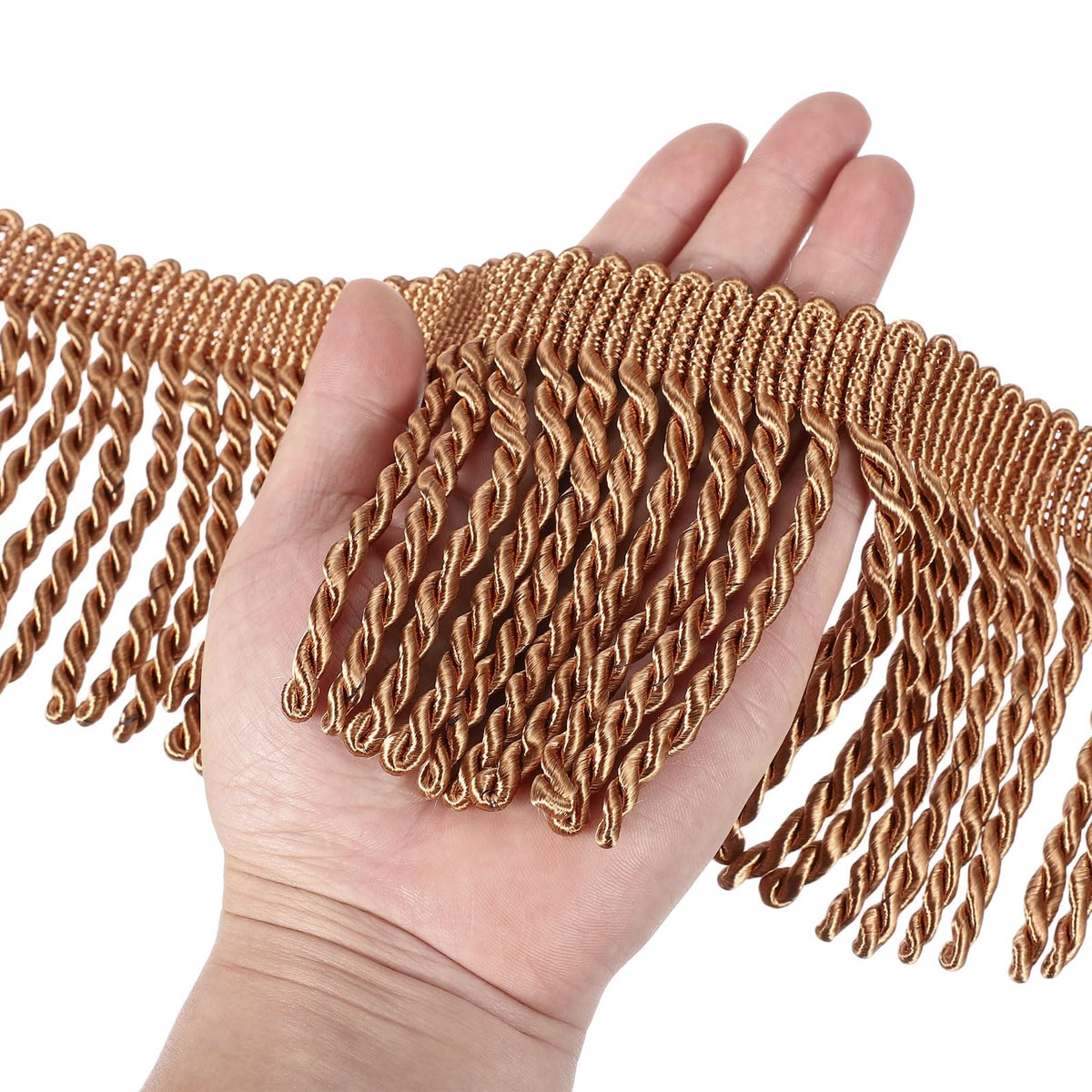 Dark Beige Fringe Trim, 5 Yards x 4inch Fringe Trim Curtain Tassel Thick Long Fabric Sewing for Curtain Sofa Clothes