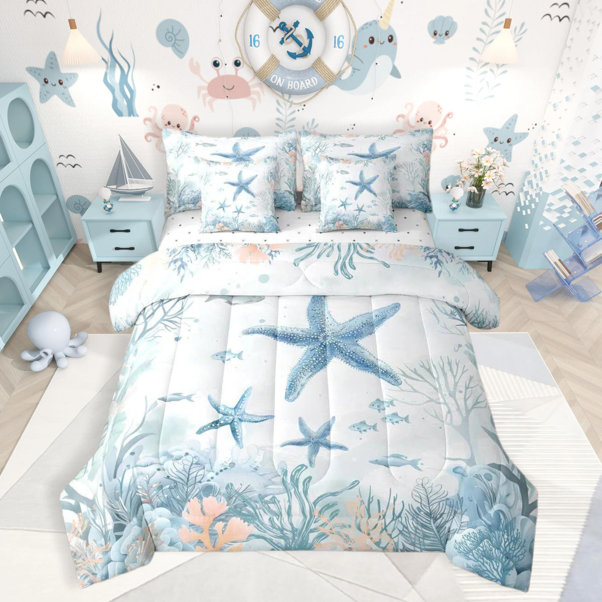 Starfish Beach Comforter Set with Sheets 7 Piece