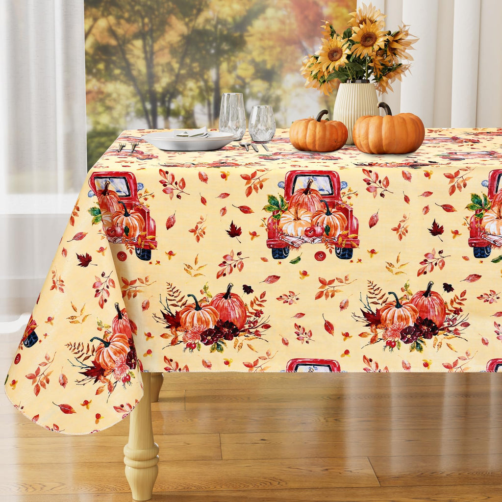 Square Waterproof Vinyl Table Cloth, Wipeable Tablecloth with Flannel Backing, Plastic Table Cover for Fall