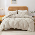Boho Duvet Cover Beige - Tufted Comforter Cover Set Geometric Textured Jacquard King Size Bedding Set with Corner