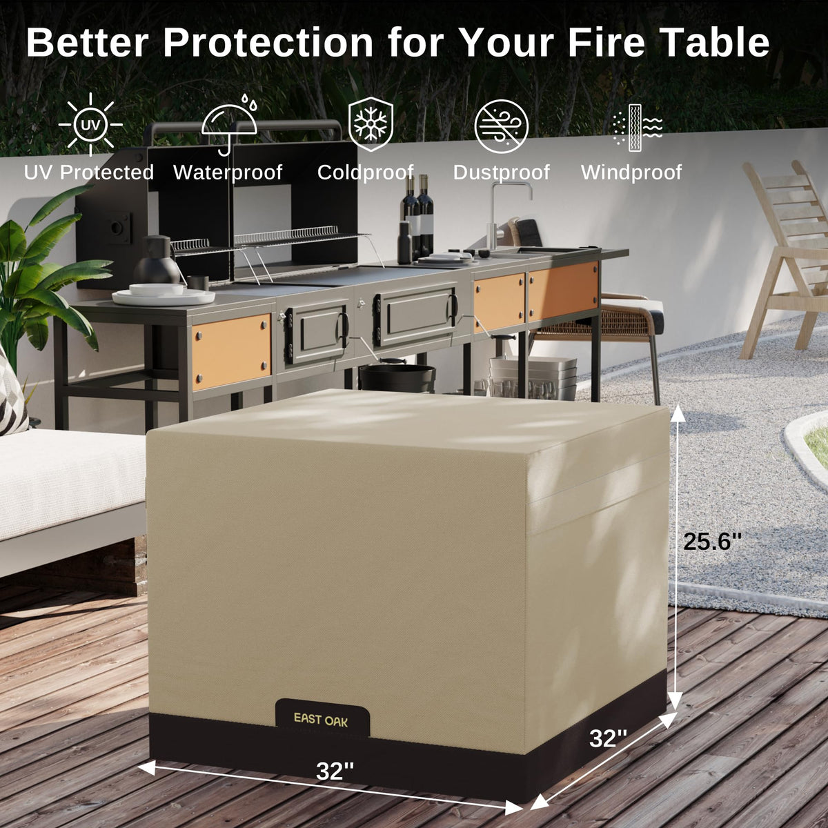 32Inch Fire Pit Table Cover for Outdoor Propane Fire Pit Table, 600D Heavy-Duty Fabric, Waterproof, Dustproof and