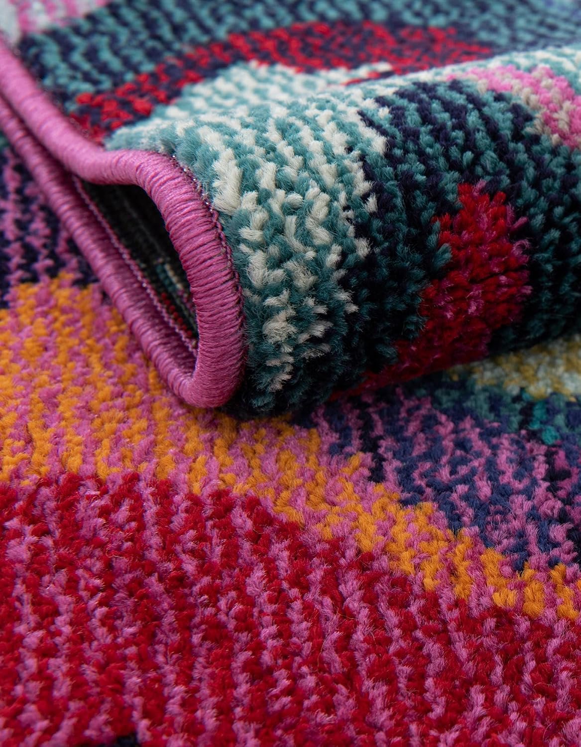Theia Rug - 7 Ft Runner Multi Washable Runner Rug - Vibrant Modern Stripes s and Playrooms