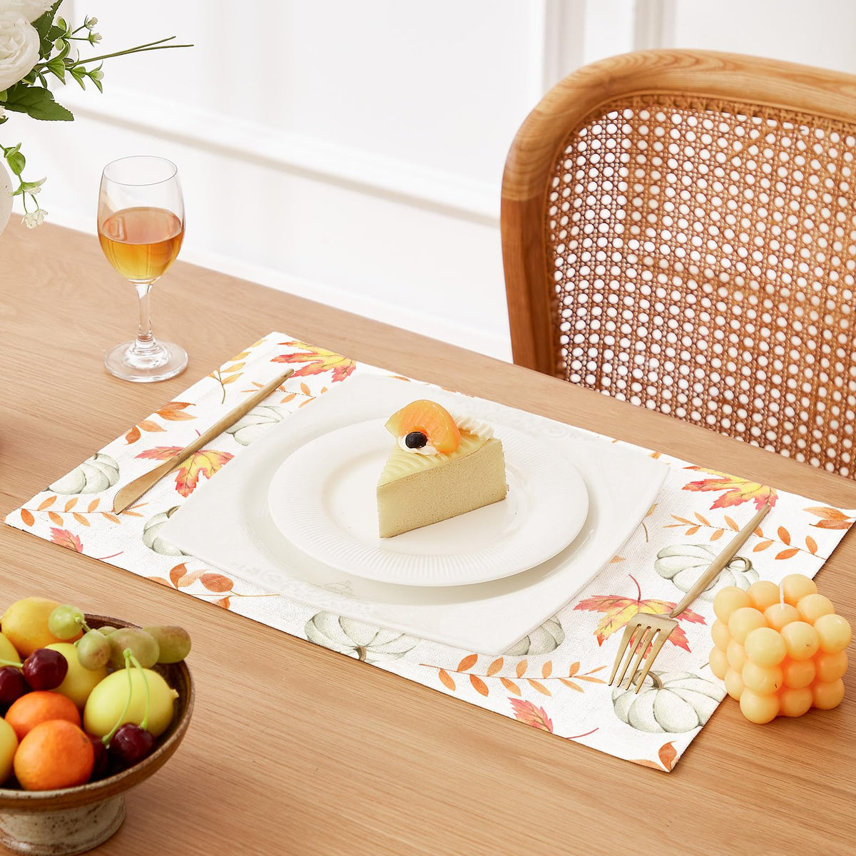 Fall Placemats Set of 6, 12"x18" Linen Place Mats, Maple Pumpkins