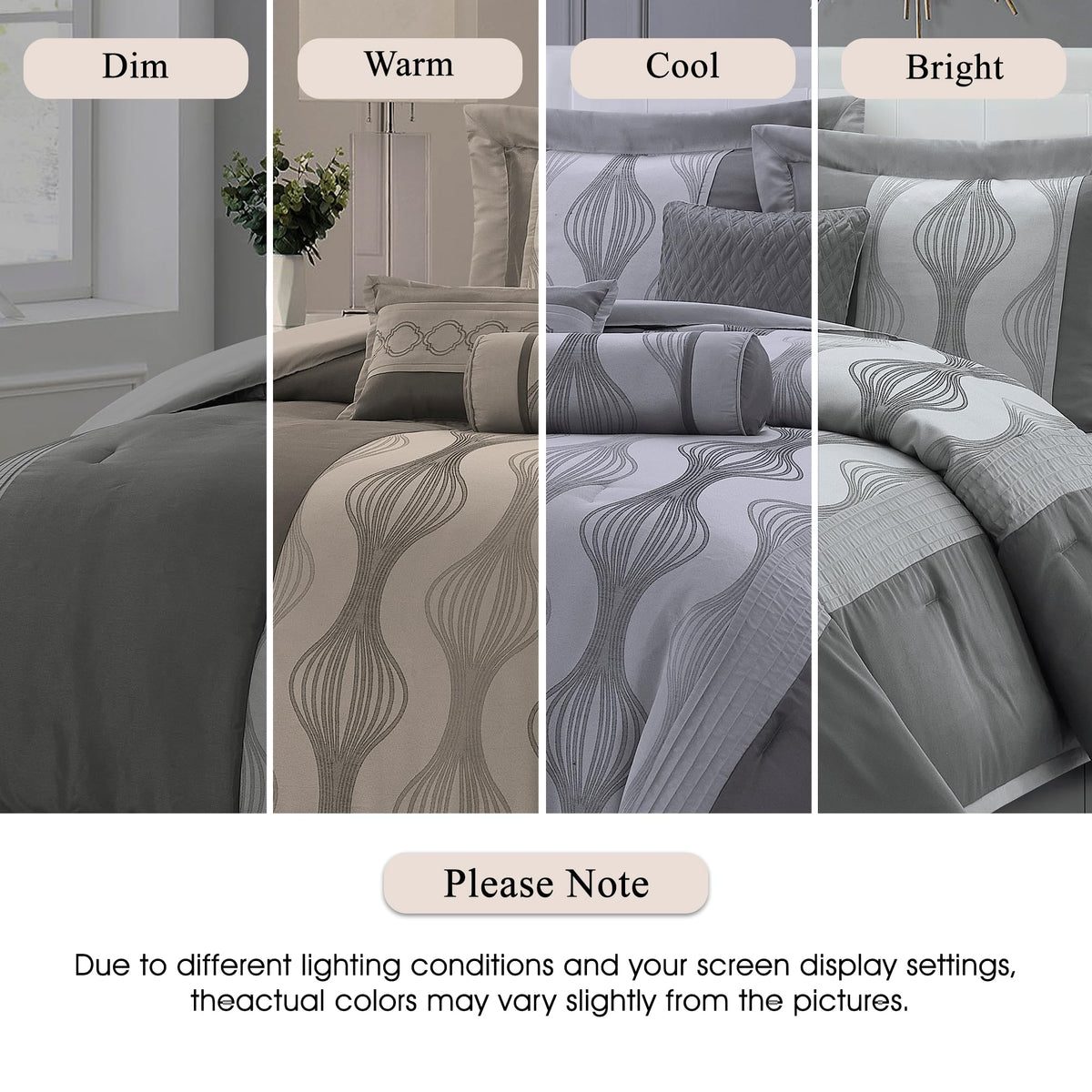 7 Piece Grey Comforter Set, Jacquard Bedding Set, All Season Geometric Patchwork Bedding Set, Matching