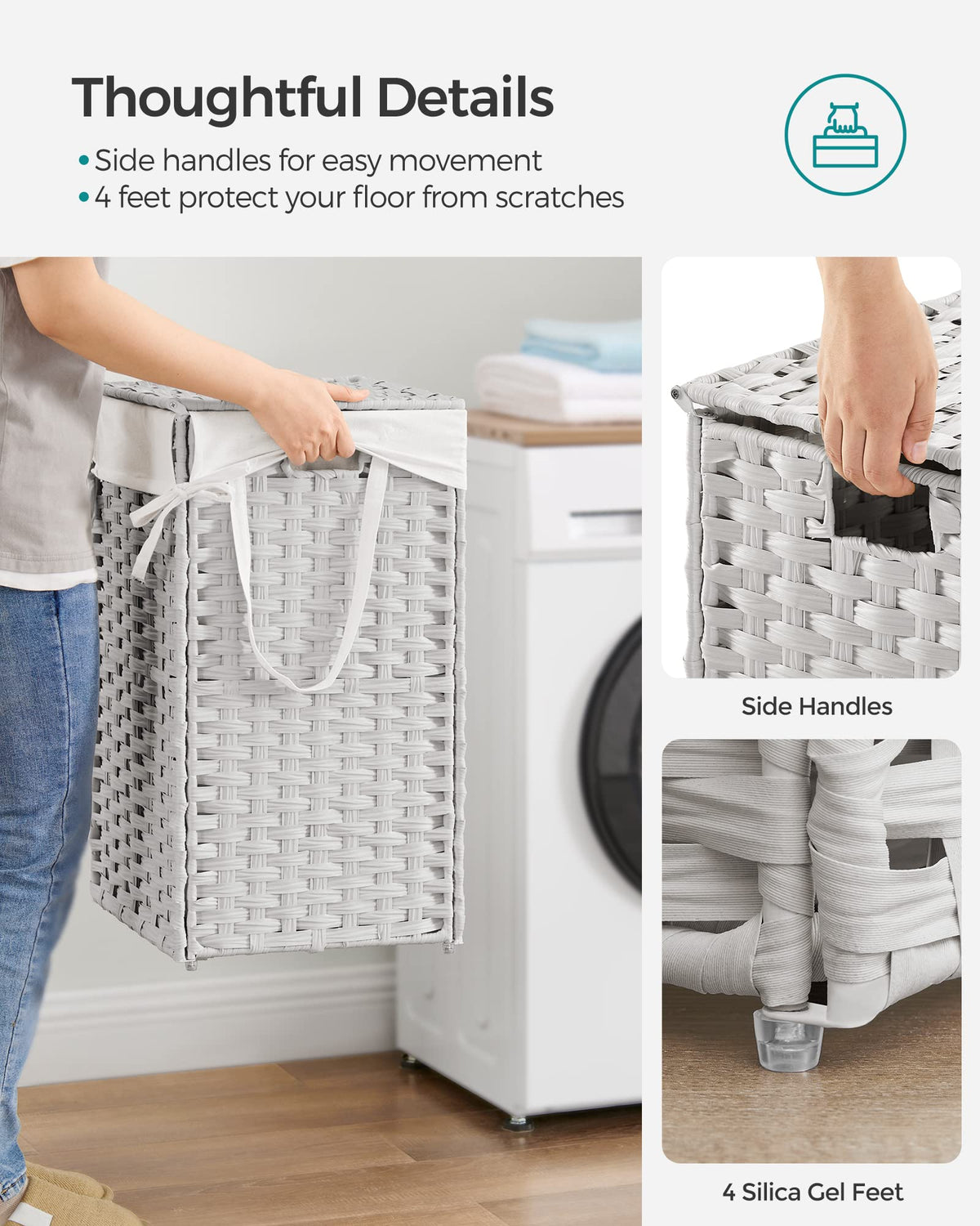 Laundry Hamper with Lid, 17.2 Gallon (65 L) Synthetic Rattan Clothes Laundry Basket with Lid and Handles, Foldable