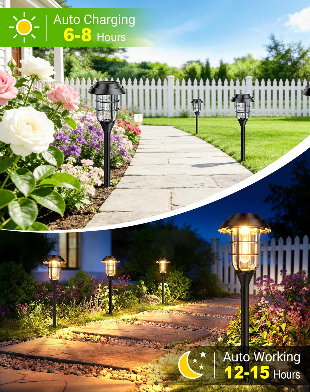 Solar Pathway Lights Outdoor, 8 Pack Bright Solar Lights Outdoor, IP65 Waterproof Auto On/Off Garden Lights Solar