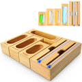 Storage Bag Organizer Drawer, 5-Slot, Bamboo